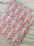 Pink Floral Cotton Fabric by Yard, Indian Block Print Fabric, Hand Block Flower Print Material, Soft White Cotton for Dressmaking, Quilting
