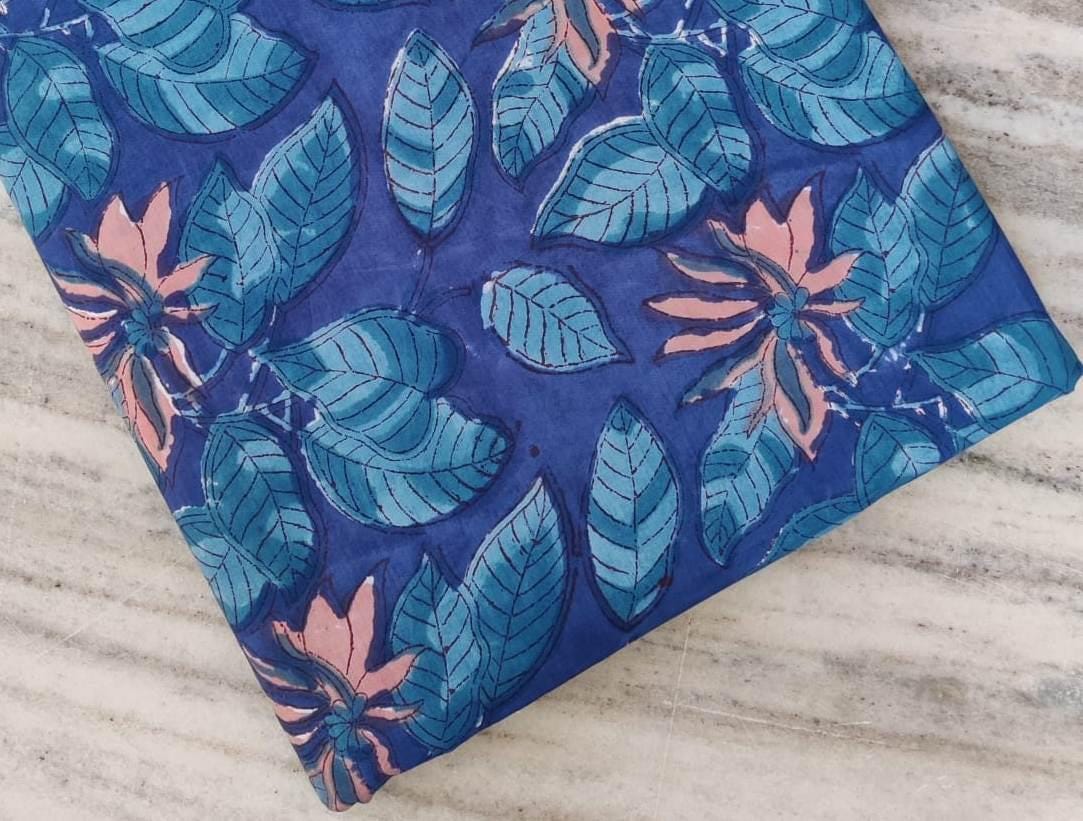 Hand Block Print Cotton Fabric: Floral Quilting Fabric By The Yard