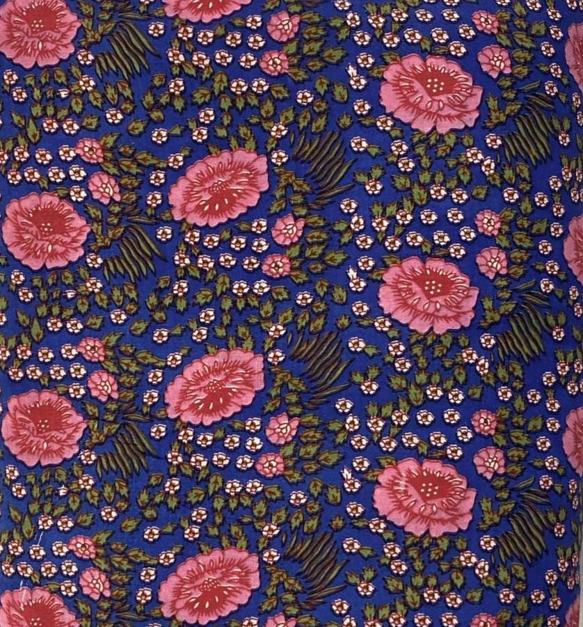 Blue Floral Cotton Fabric by Yard, Pink Flower Print Fabric, Indian Block Print Cotton, Boho Dressmaking Fabric, Quilting Napkins, Runner