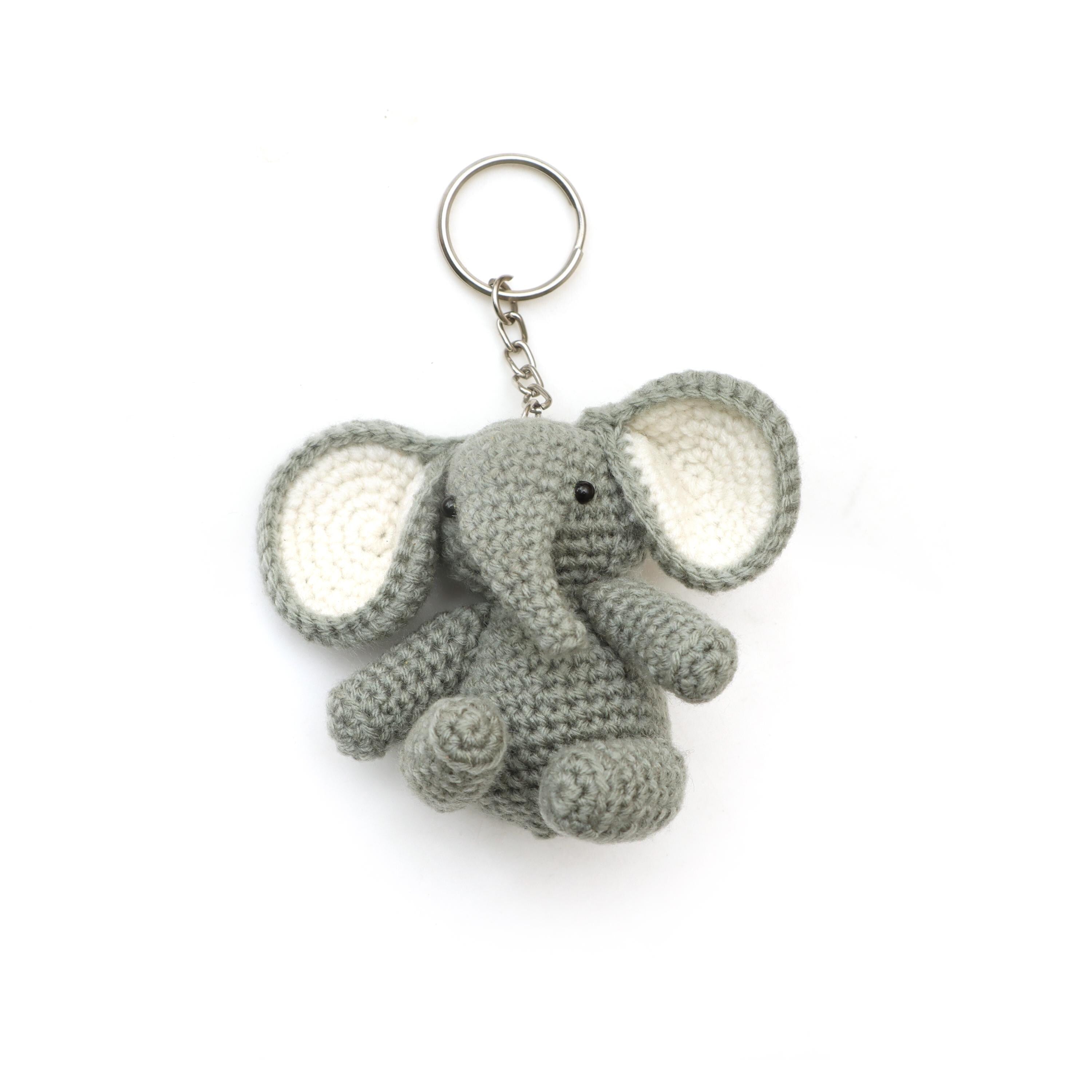 Handmade Crochet Elephant Keychain | Grey Amigurumi Elephant Plush | Cute Animal Bag Charm | Soft Fabric Elephant Toy | Elephant Lover Gift