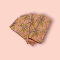 Pink Cotton Napkins with Yellow Green Floral Print | Hand Block Print Cloth Napkins | Reusable Dinner Napkins for Table Decor Dining