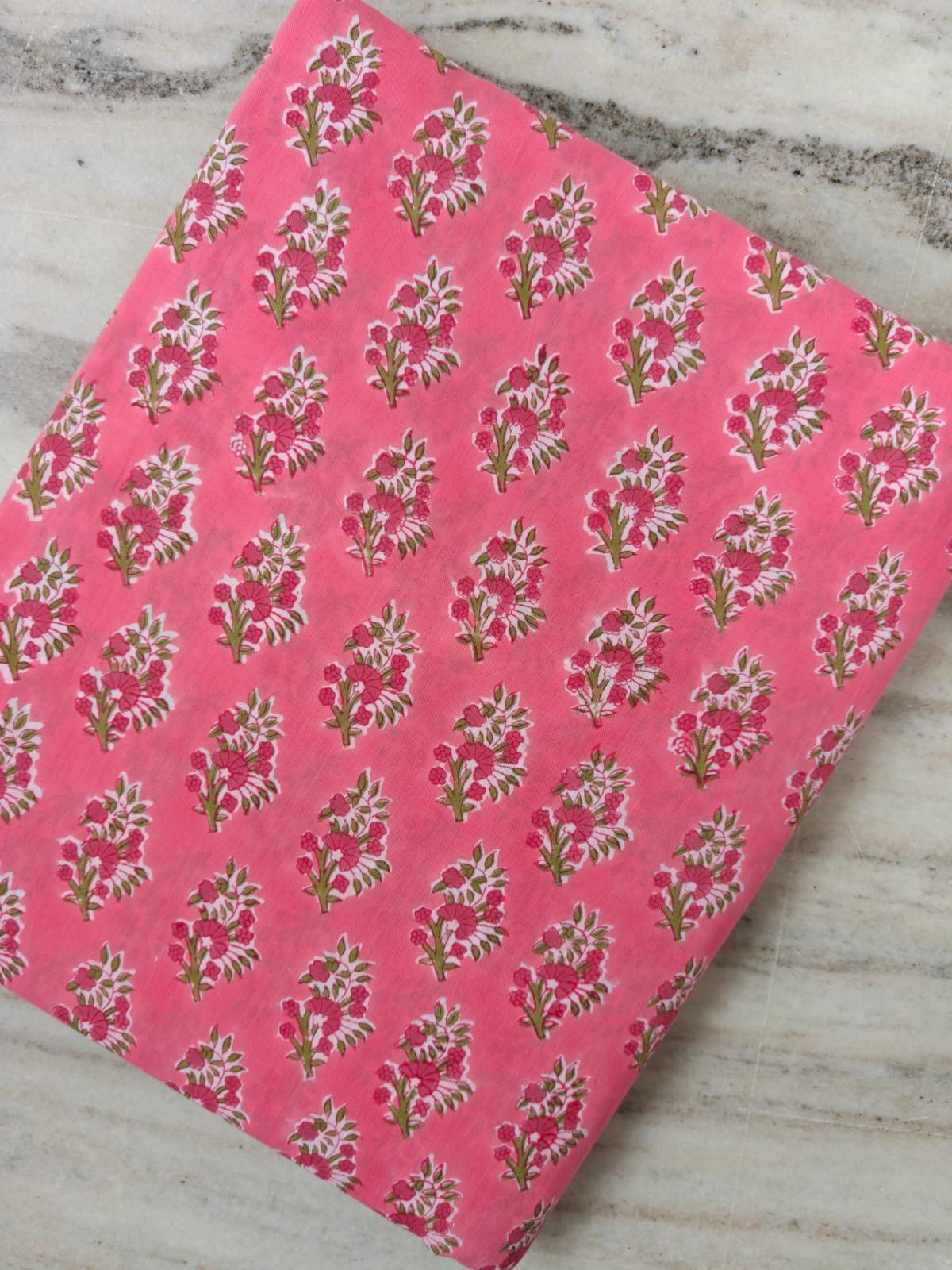 Pink Soft Cotton, Indian Hand Block Print Fabric, 100% Cotton Fabric By The Yard, Fabric for Loose Running, Dress Making, Textile Fabric