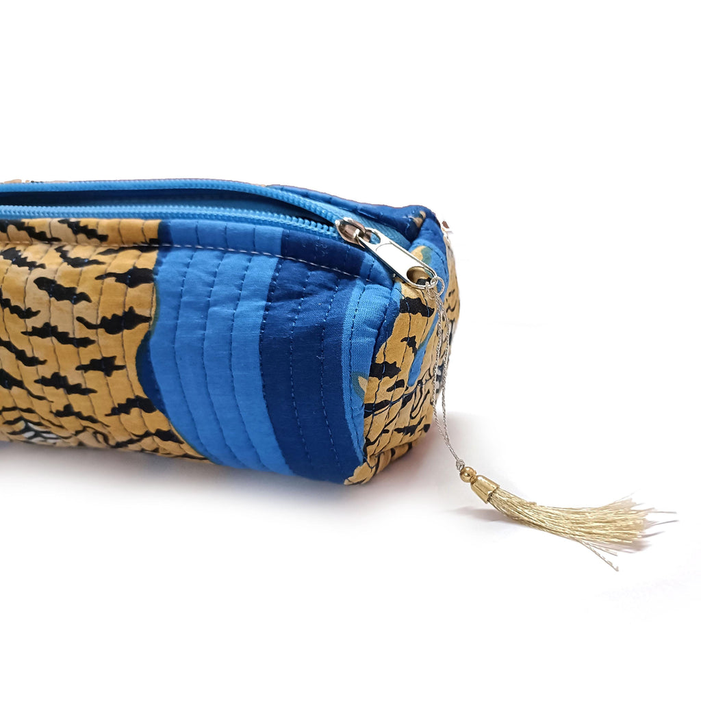 Quilted Cotton Pencil Case: Floral Tiger Print Makeup Bag
