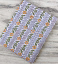 White Cotton Fabric with Yellow Green Floral Stripes, Hand Block Print Fabric by the Yard, Soft Indian Cotton for Quilting, Dressmaking