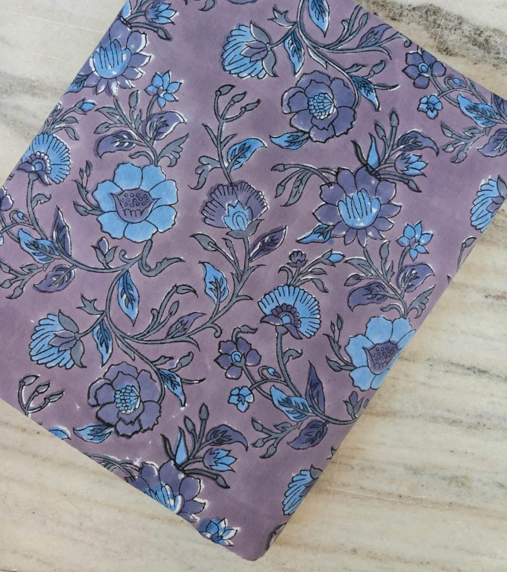 Lavender Blue Floral Cotton Fabric Hand Block Print Cotton Indian Fabric Soft Cotton Cloth for Dressmaking Quilting & Craft Fabric by Yard