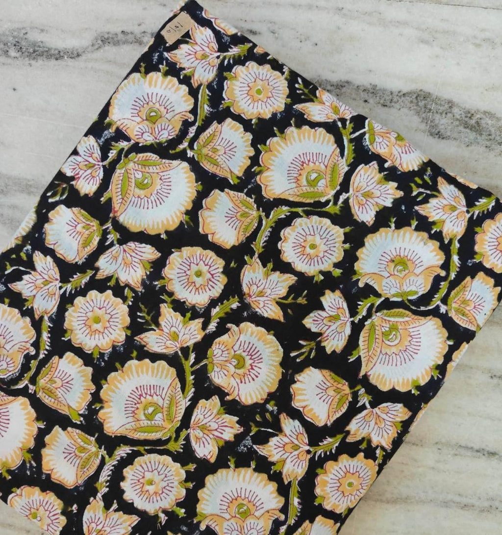 Colourful Soft Cotton, Indian Hand Block Print Fabric, Floral 100% Cotton Fabric By The Yard, Fabric for Loose Running, Textile Fabric