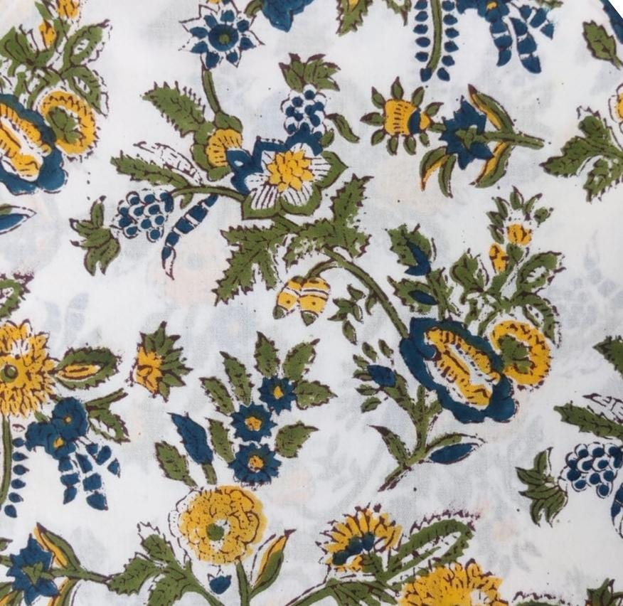 Floral Keri Design Soft Cotton Fabric, Indian Hand Block Print Fabric, 100% Cotton Fabric By The Yard, Fabric for Loose Running, Dressmaking