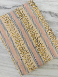 Striped Floral Cotton Fabric, Hand Block Print Fabric, Beige Blue Pink Stripe Fabric, Floral Vine Fabric, Dress Sewing Fabric By The Yard