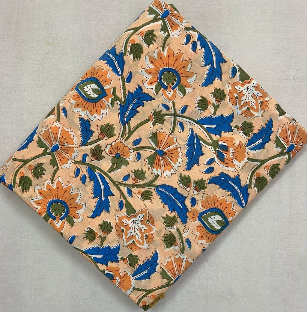 Indian Hand Block Print Fabric, Floral 100% Cotton Quilting Fabric By The Yard, Fabric For Dress Making, Loose Running Fabric, Napkin Fabric