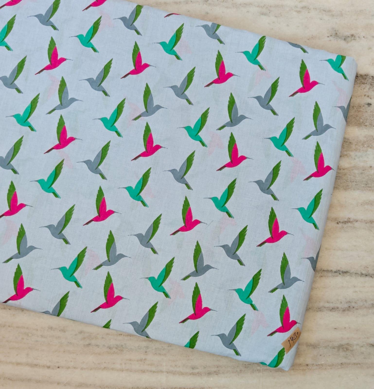 Colorful Hummingbird Cotton Fabric, Bird Print Fabric by the Yard, Modern Floral Animal Fabric, Sewing Craft Fabric, Pastel Background