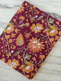Maroon Yellow & Green Indian Hand Block Print Fabric, 100% Cotton Quilting Fabric By The Yard, Fabric For Dress Making, Loose Running Fabric