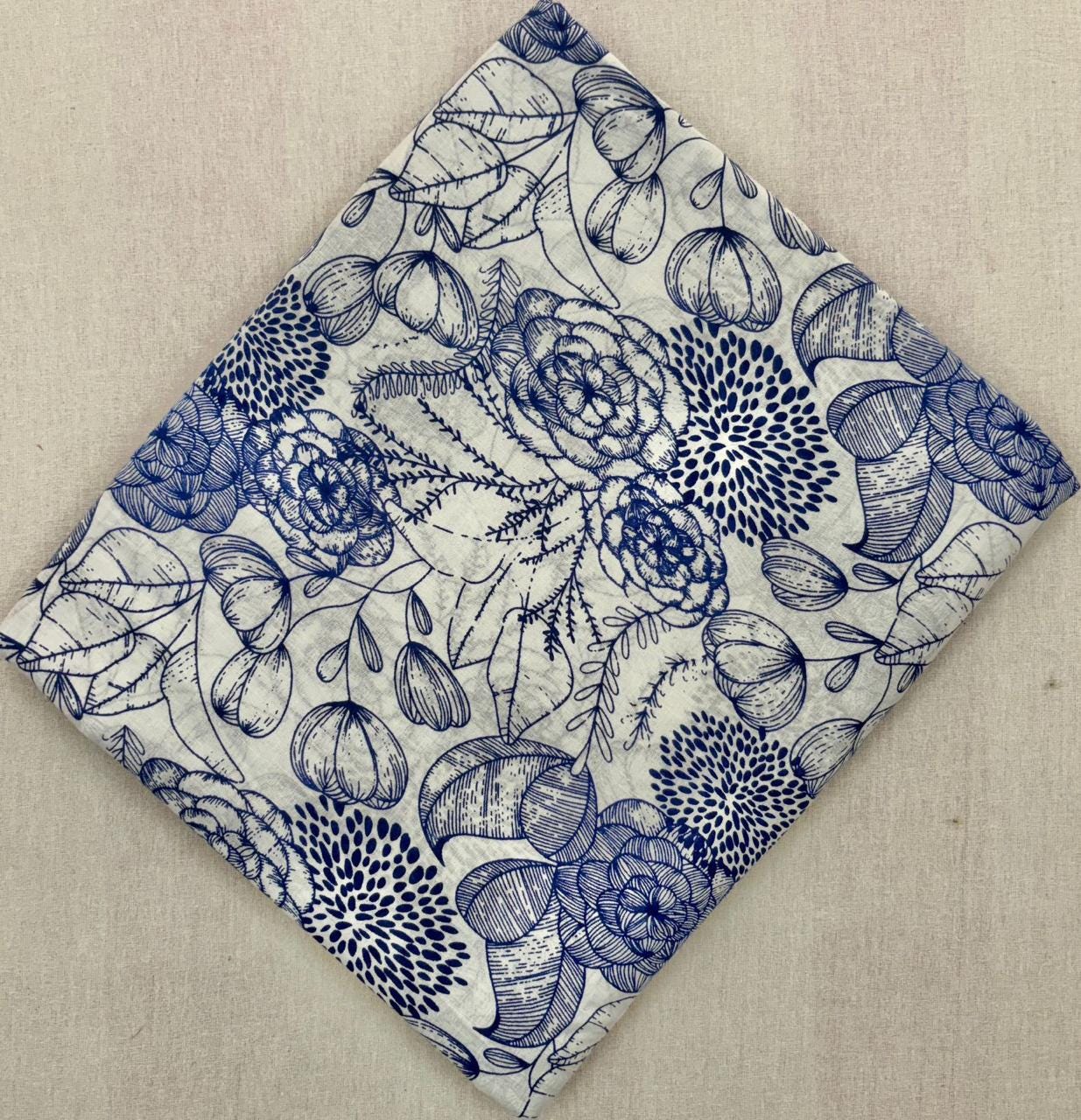 Blue and White Floral Cotton Fabric, Hand Block Print Indian Fabric, Vintage Style Cotton Yardage for Quilting, Dressmaking & Home Decor