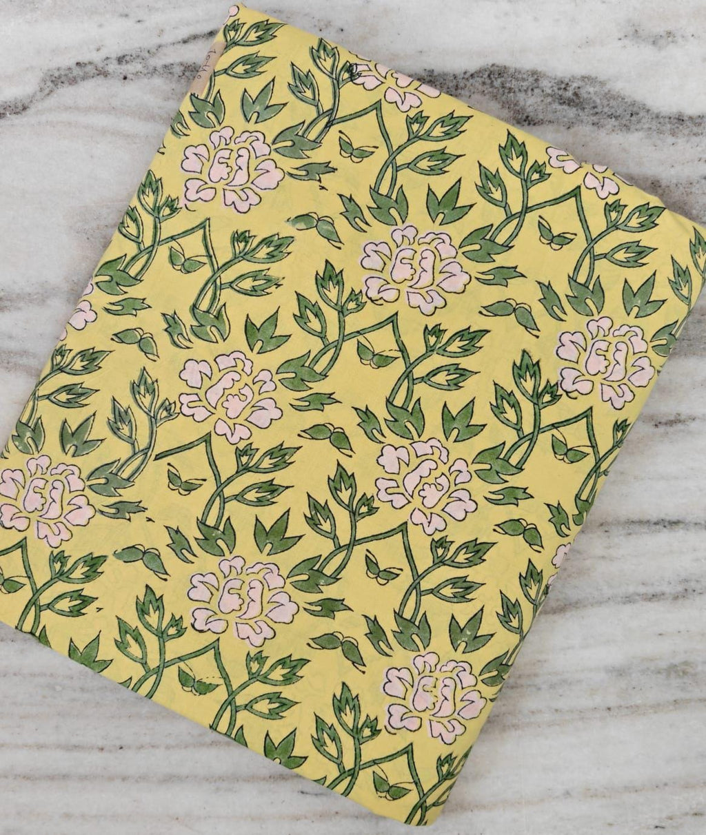 Yellow Floral Cotton Fabric, Hand Block Print Fabric, Indian Cotton Textile, Soft Dressmaking Fabric, Vintage Flower Print Craft Fabric Yard