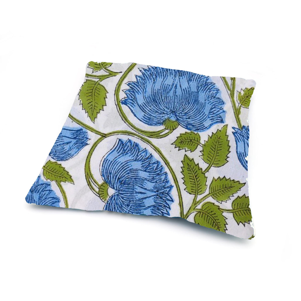 Blue Floral Cotton Cushion Cover, Hand Block Print Pillow Case, Decorative Throw Pillow Cover, Boho Sofa Decor, Christmas Pillowcases