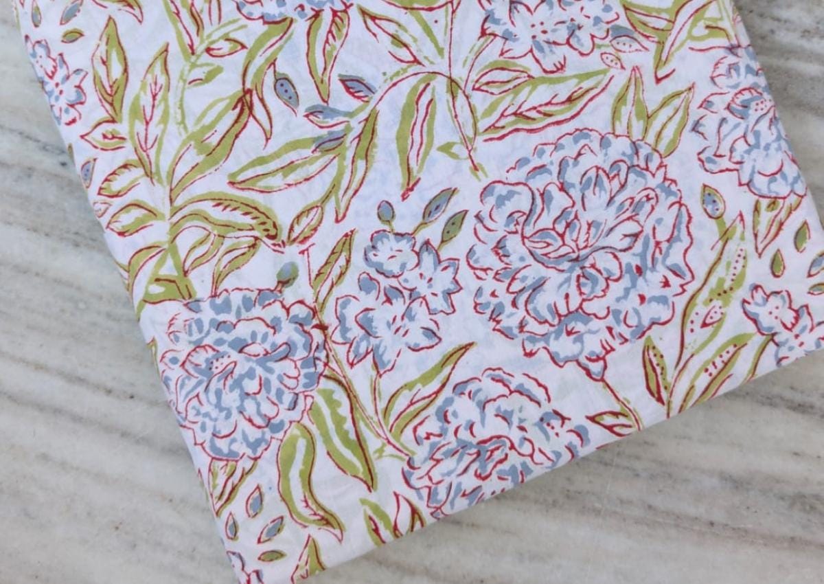 Multi Color Desinger Fabric, Hand Block Print Fabric, Floral 100% Cotton Fabric By The Yard, Fabric for Dress Making, Sewing Fabric Napkins