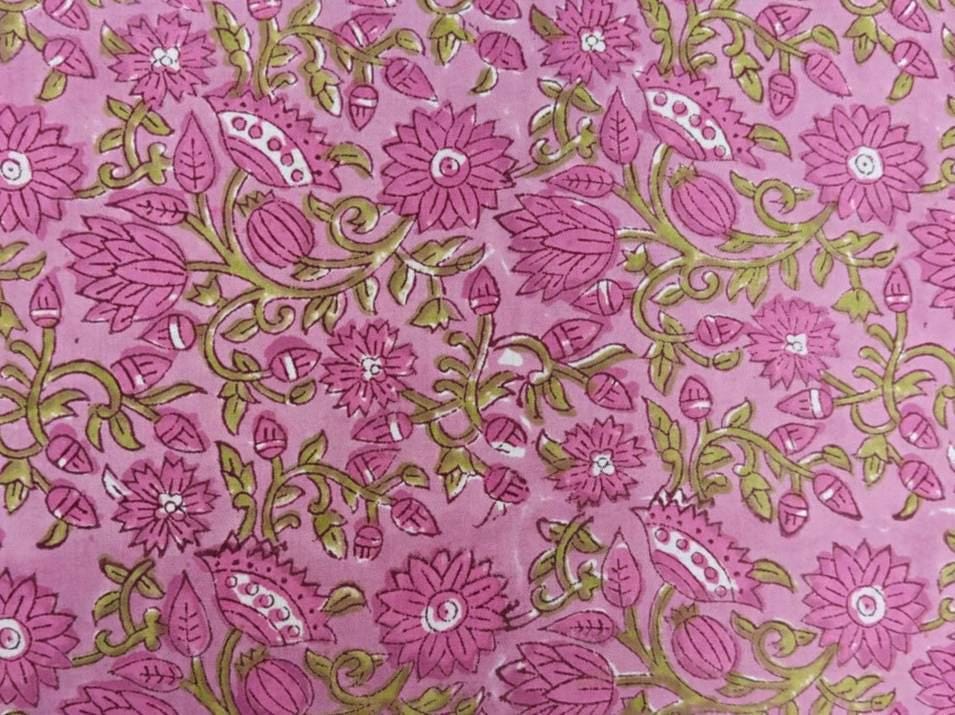 New Arrival Rose Pink Floral Cotton Fabric by the Yard, Indian Hand Block Print Fabric, Vine Flower Quilting Sewing Fabric, Napkins