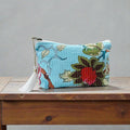 Floral Kantha Quilt Pouch | Blue Zipper Cosmetic Bag | Travel Toiletry Pouch | Waterproof Bags | Tassel Zipper Bags