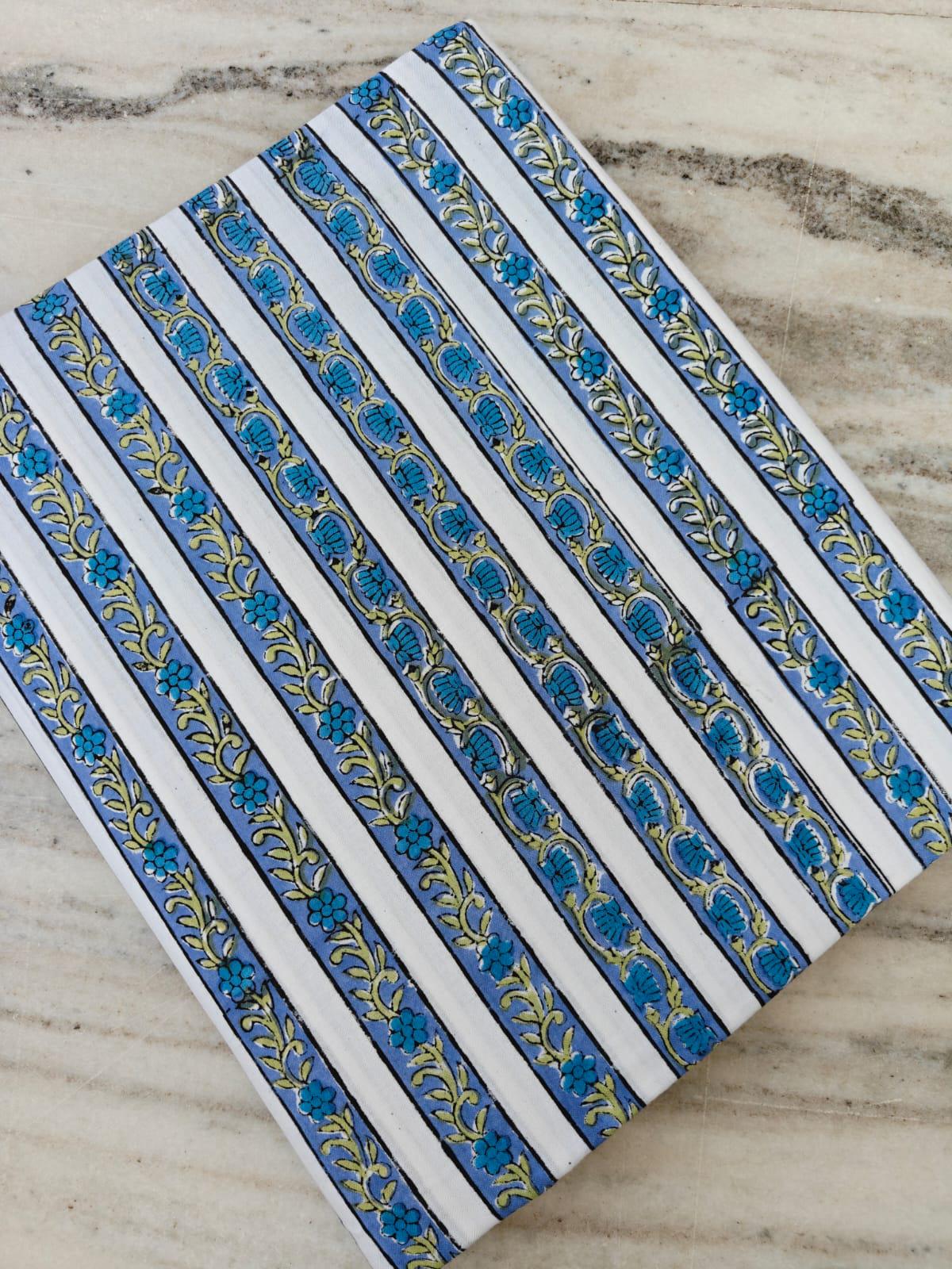 Blue and White Designer Hand Block Print Fabric, Floral 100% Cotton Quilting Fabric By The Yard, Dressmaking Fabric, Loose Running Fabric