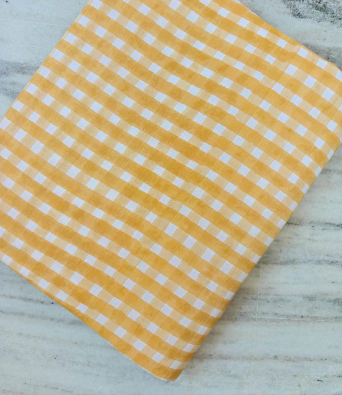 Yellow Gingham Cotton Fabric, Soft Lightweight Plaid Fabric, Sewing Fabric by the Yard, Quilting Material, Summer Picnic Pattern Textile