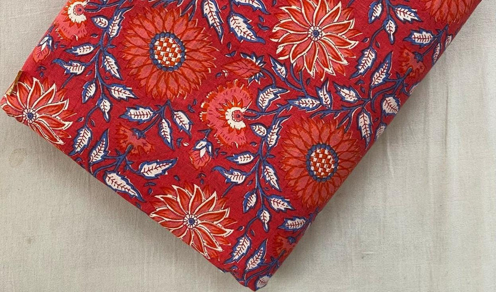 Indian Hand Block Print Fabric, Floral 100% Cotton Quilting Fabric By The Yard, Dressmaking Fabric, Loose Running Fabric, Textile Fabric