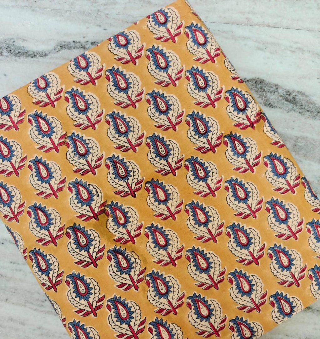 Mustard Paisley Floral Cotton Fabric by Yard – Indian Hand Block Print Fabric – Boho Dressmaking, Quilting & Craft Sewing, Running Fabric