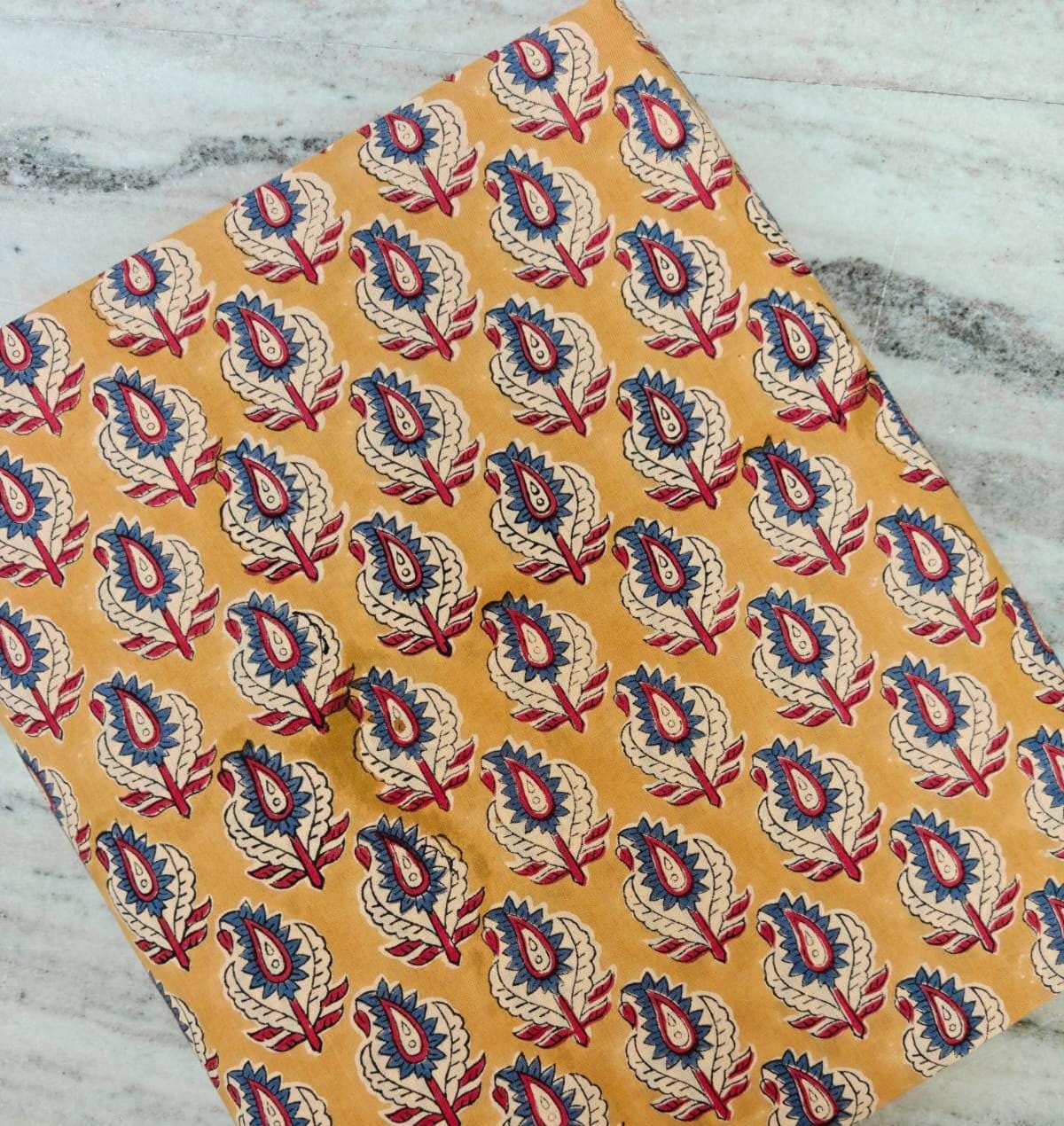 Mustard Paisley Floral Cotton Fabric by Yard – Indian Hand Block Print Fabric – Boho Dressmaking, Quilting & Craft Sewing, Running Fabric
