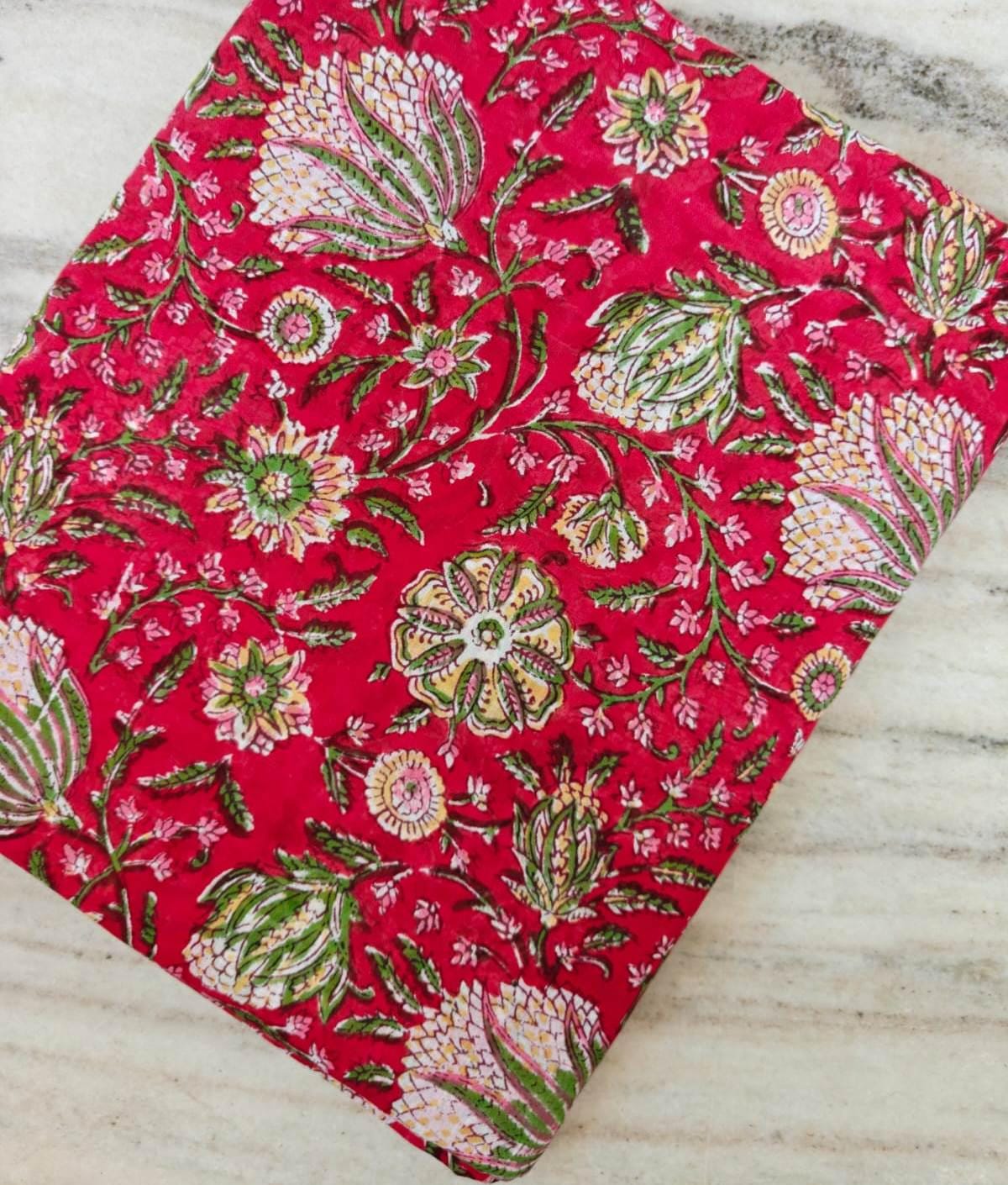 Red Floral Cotton Fabric, Hand Block Print Fabric, Indian Cotton Textile, Soft Lightweight Fabric, Dressmaking Sewing Material, Craft Fabric