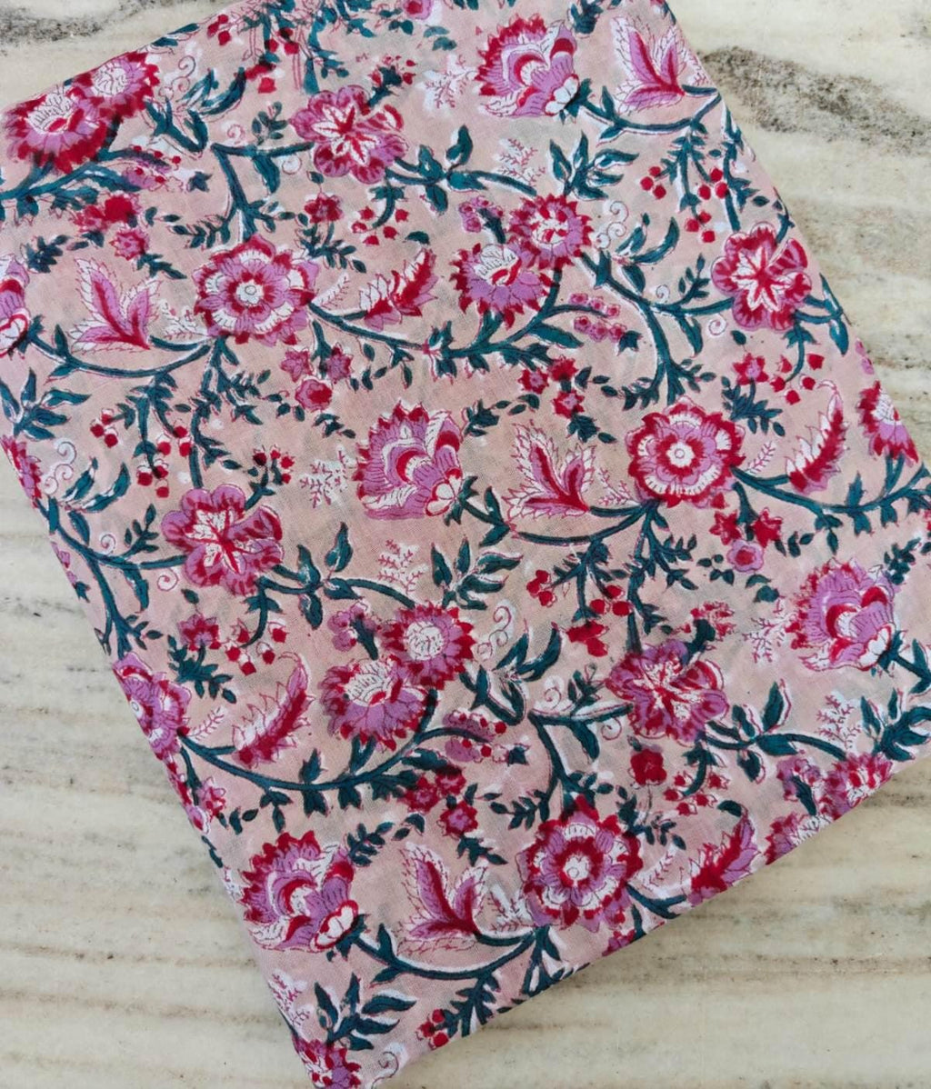 Blush Pink Floral Cotton Fabric, Vintage Style Flower Print Fabric, Teal Vine Botanical Fabric by Yard, Sewing Craft Dressmaking Fabric