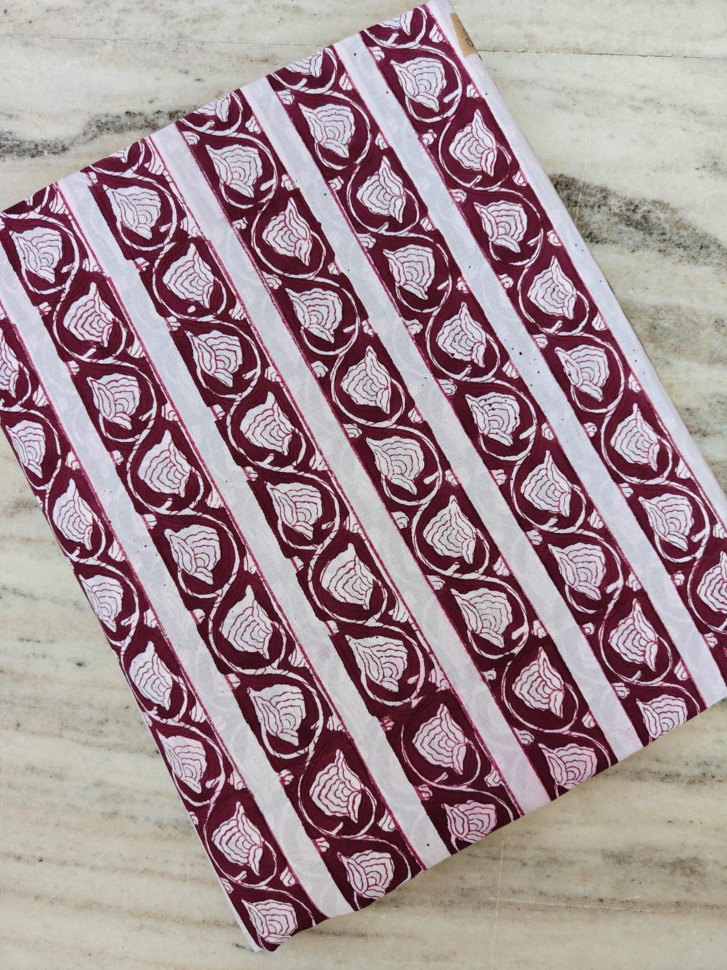 Hand Block Print Cotton Fabric, Burgundy Floral Stripe Fabric, Indian Cotton Textile, Maroon White Print, Soft Lightweight Fabric by Yard