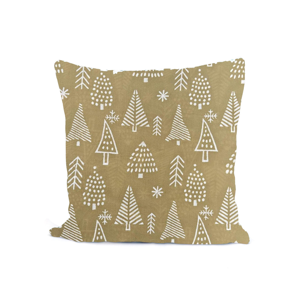Beige Christmas Tree Cushion Cover, Hand Block Print Cotton Pillow Case, Festive Holiday Decor, Neutral Throw Pillow Farmhouse Cushion Cover