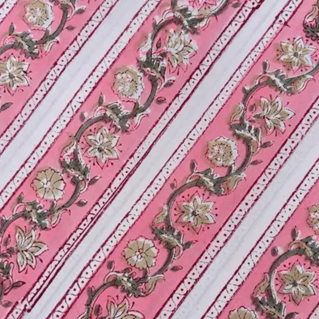 Pink Floral Stripe Cotton Cushion Cover, Handblock Print Pillow Cover, Boho Throw Pillow Case, Vintage Style Sofa Cushion, Indian Handmade Home Decor