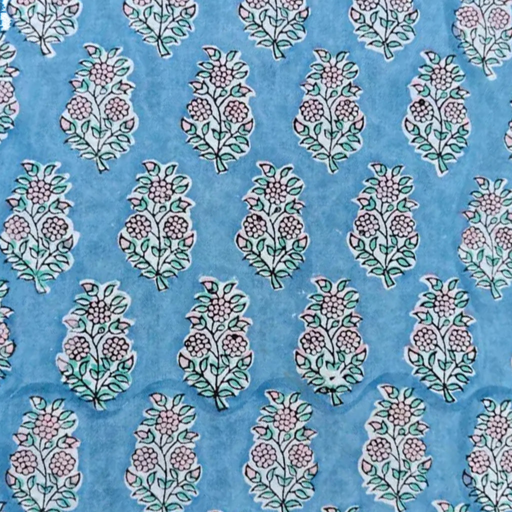 Blue Hand Block Print Cushion Cover, Floral Cotton Pillow Case, Indian Handmade Throw Pillow, Boho Decorative Sofa Cushion