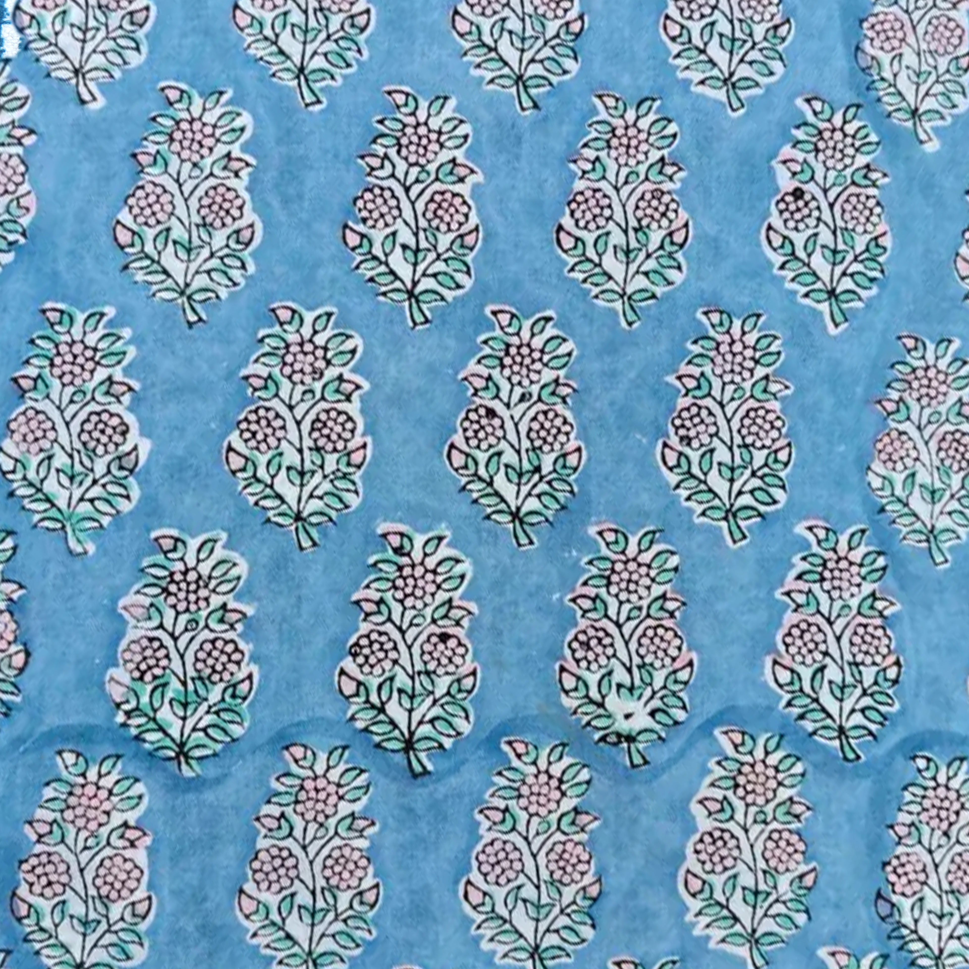 Blue Hand Block Print Cushion Cover, Floral Cotton Pillow Case, Indian Handmade Throw Pillow, Boho Decorative Sofa Cushion