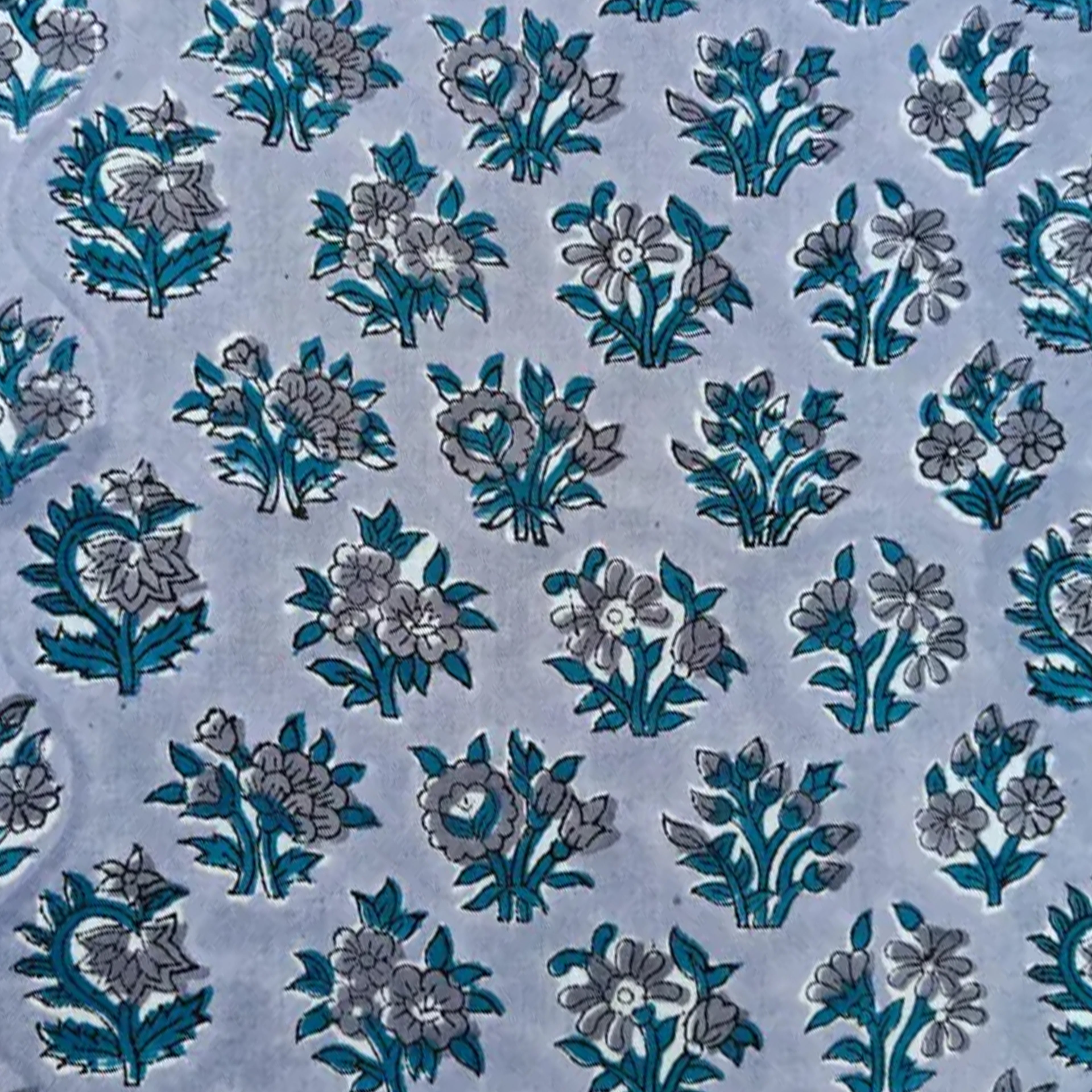 Blue & Grey Floral Cushion Cover | Hand Block Print Style Botanical Throw Pillow Cover | Decorative Sofa Cushion for Living Room & Bedroom