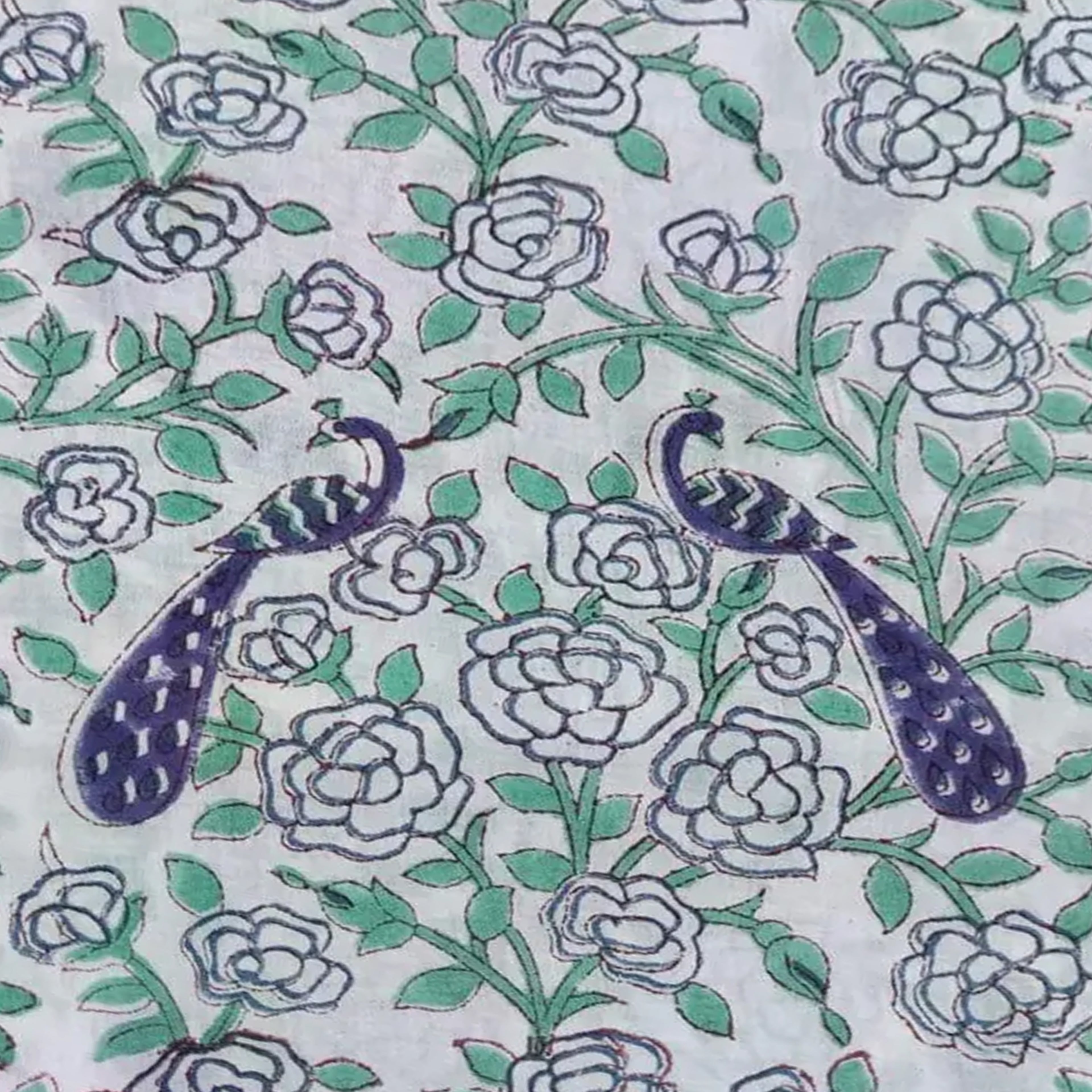 Peacock Floral Hand Block Print Cushion Cover, Cotton Decorative Pillow Case, Indian Handmade Boho Throw Pillow, Sofa Cushion