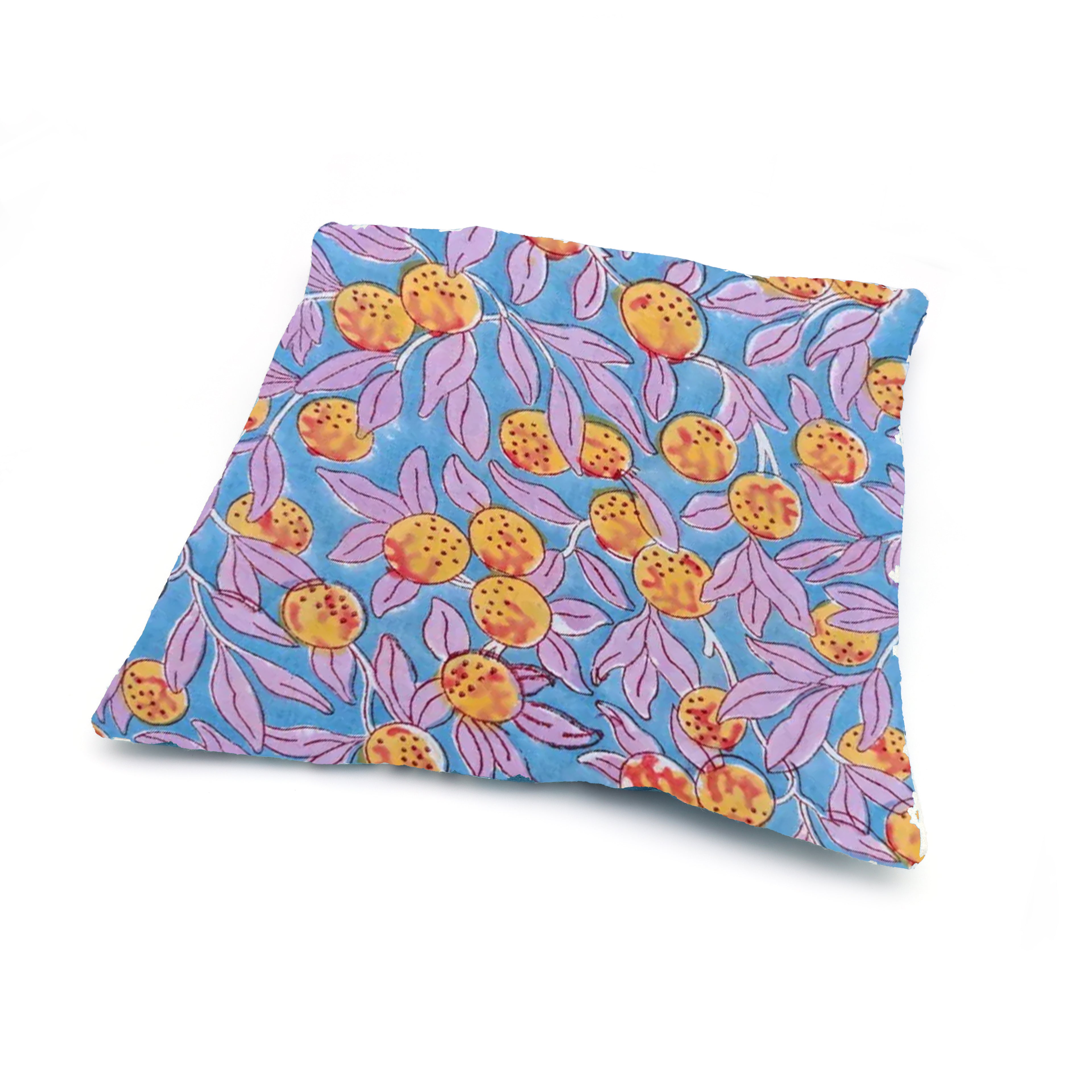 Tropical Citrus Cushion Cover – Blue Orange Fruit Print Throw Pillow Cover, Botanical Summer Decor