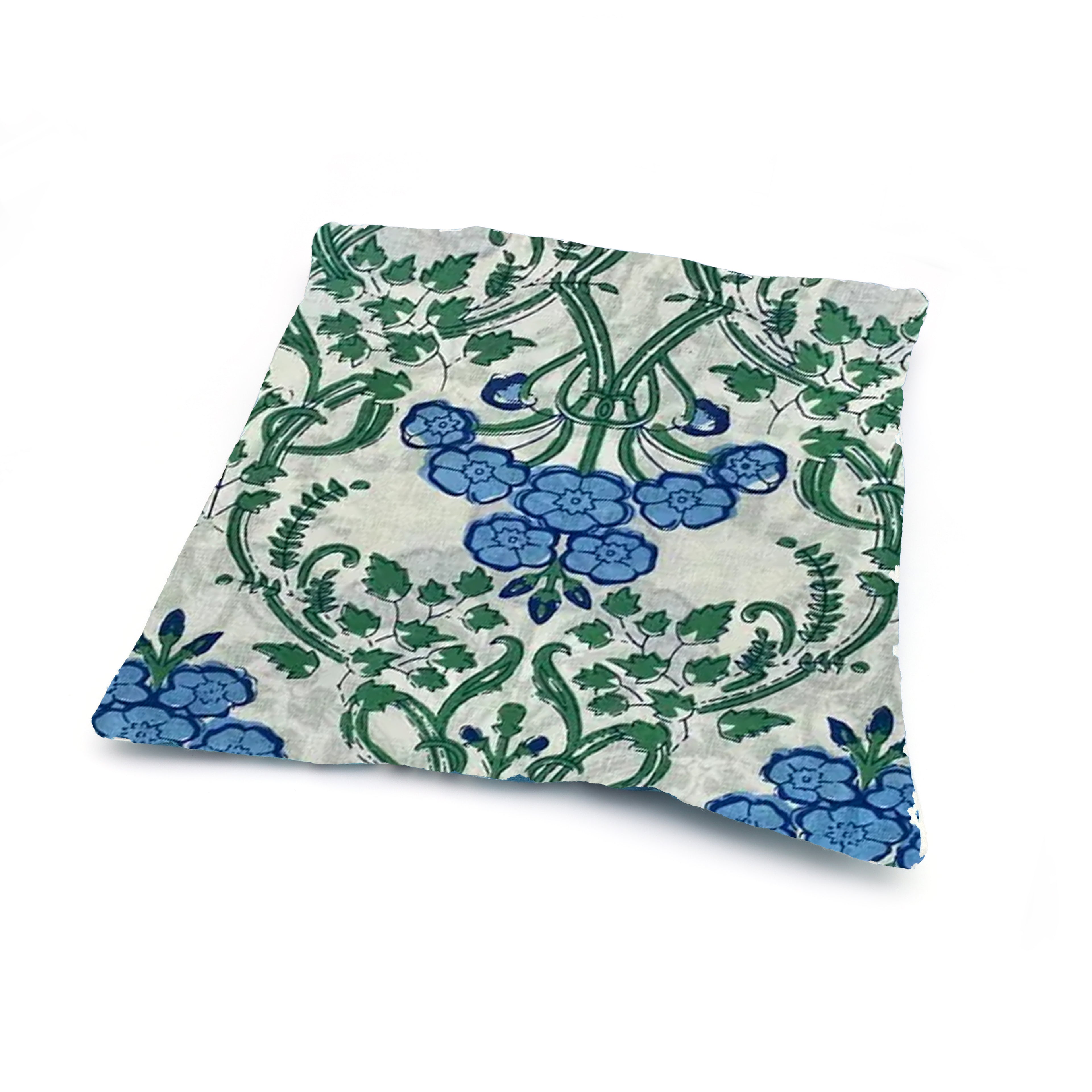 Blue Floral Vine Cushion Cover | Botanical Green & Blue Decorative Pillow Case | Elegant Vintage Style Throw Pillow Cover