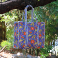 Handmade Quilted Floral Tote Bag – Blue Cotton Block Print Shoulder Bag, Boho Everyday Carry, Reusable Shopping Bag, Gift for Women