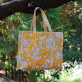 Mustard Yellow Floral Tote Bag | Handmade Cotton Carry Bag | Stylish Everyday Shoulder Bag | Eco-Friendly Reusable Shopping Tote