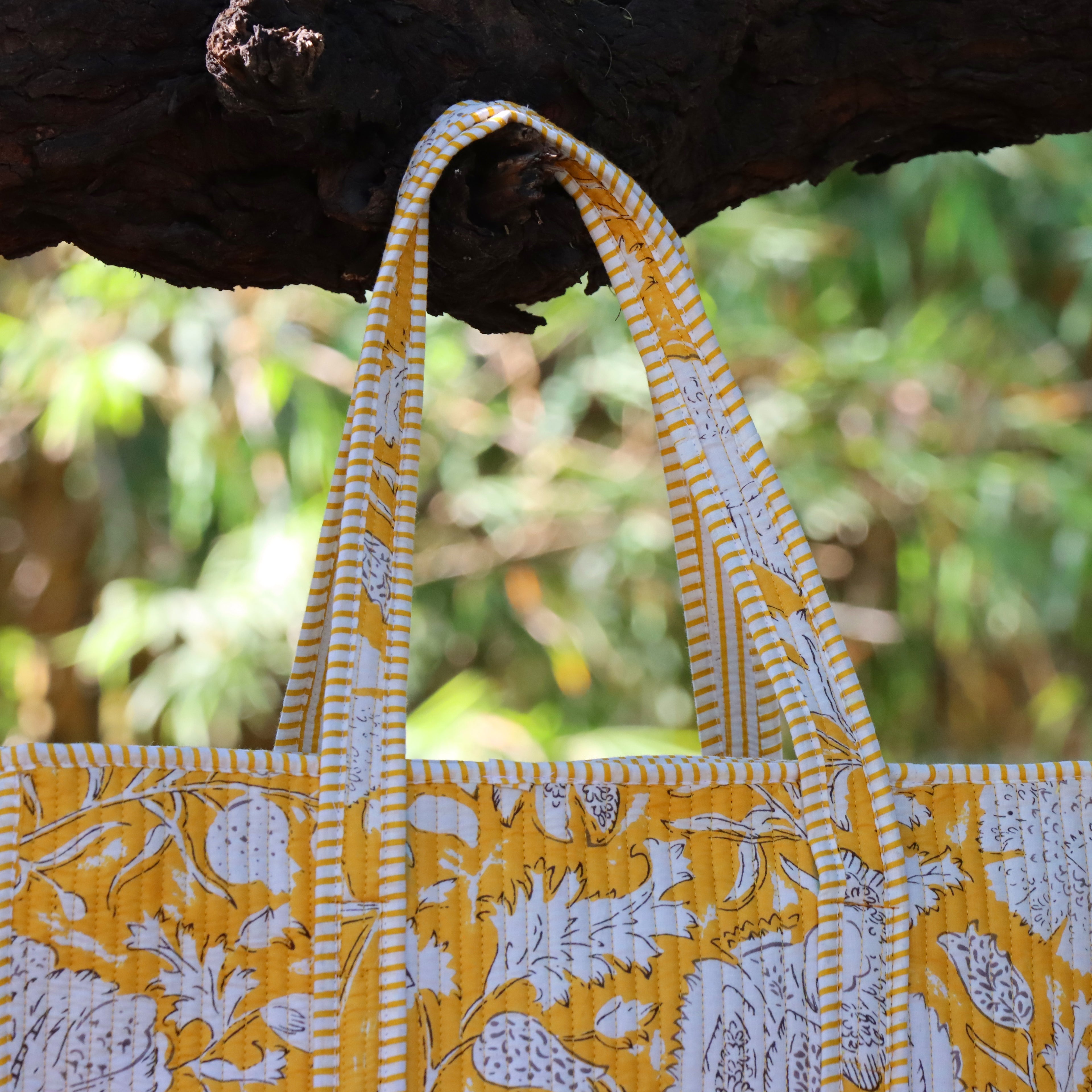 Mustard Yellow Floral Tote Bag | Handmade Cotton Carry Bag | Stylish Everyday Shoulder Bag | Eco-Friendly Reusable Shopping Tote