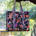 Floral Bird Print Quilted Tote Bag, Handmade Cotton Shoulder Bag, Boho Everyday Carryall, Stylish Shopping Tote, Gift for Her