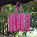 Pink Striped Heart Tote Bag, Quilted Cotton Shoulder Bag, Handmade Boho Carryall, Cute Everyday Shopping Tote, Gift for Her
