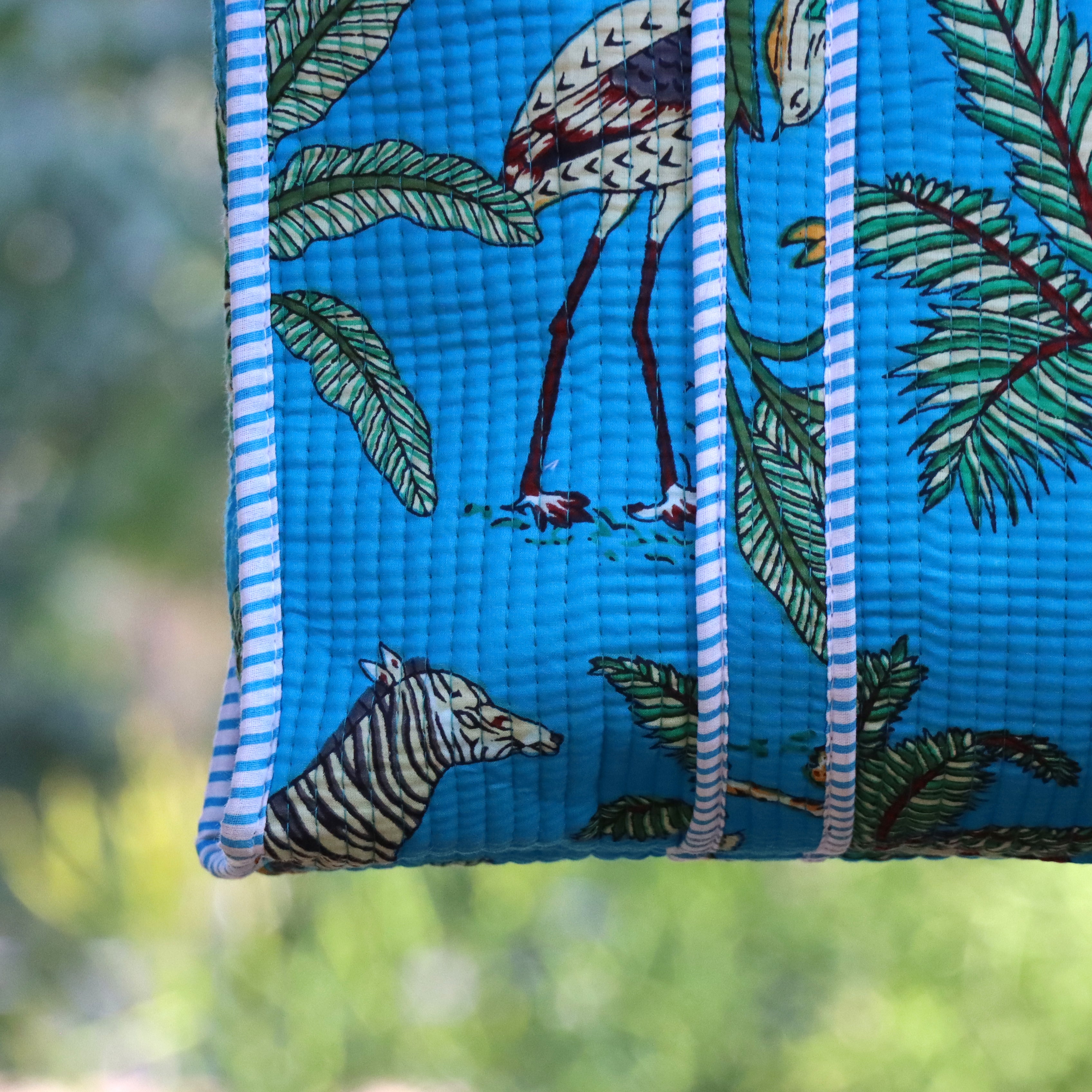 Blue Jungle Print Tote Bag | Cotton Handmade Carry Bag | Leopard & Tropical Design Shoulder Bag | Eco-Friendly Everyday Tote