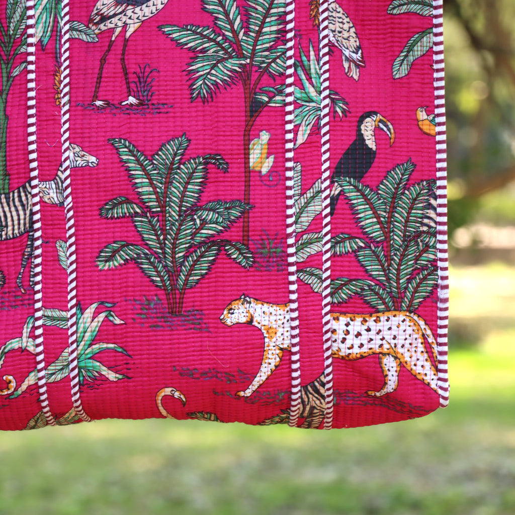 Pink Jungle Safari Print Tote Bag, Handmade Quilted Cotton Shoulder Bag, Animal Print Eco Friendly Reusable Market & Travel Tote