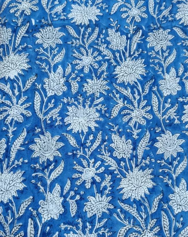 Blue Floral Hand Block Print Cotton Fabric – White Botanical Pattern – Soft Lightweight Fabric for Dresses, Quilting & Home Decor (Copy)