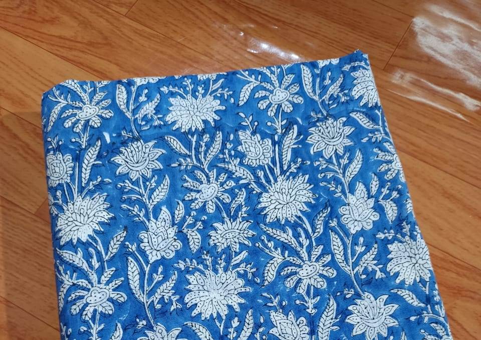 Blue Floral Hand Block Print Cotton Fabric – White Botanical Pattern – Soft Lightweight Fabric for Dresses, Quilting & Home Decor (Copy)