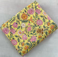 Yellow Floral Cotton Fabric – Vintage Garden Print with Pink Flowers & Green Leaves, Soft Lightweight Fabric for Dressmaking, Quilting & Crafts