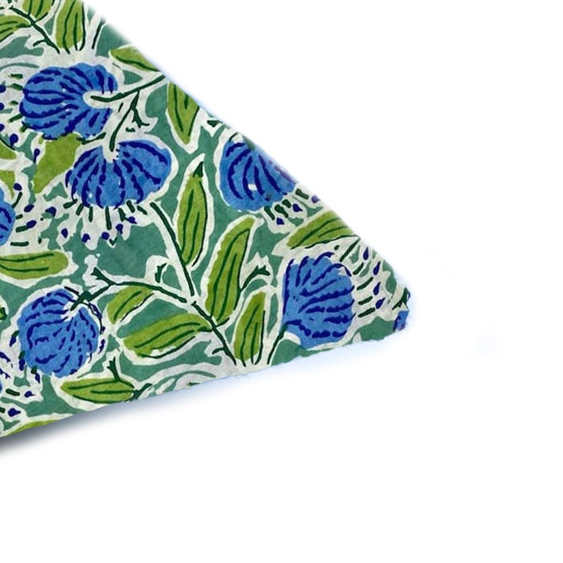 Green Blue Floral Cotton Cushion Cover, Handblock Print Pillow Cover, Botanical Throw Pillow Case, Boho Home Decor Cushion, Indian Handmade Sofa Decor