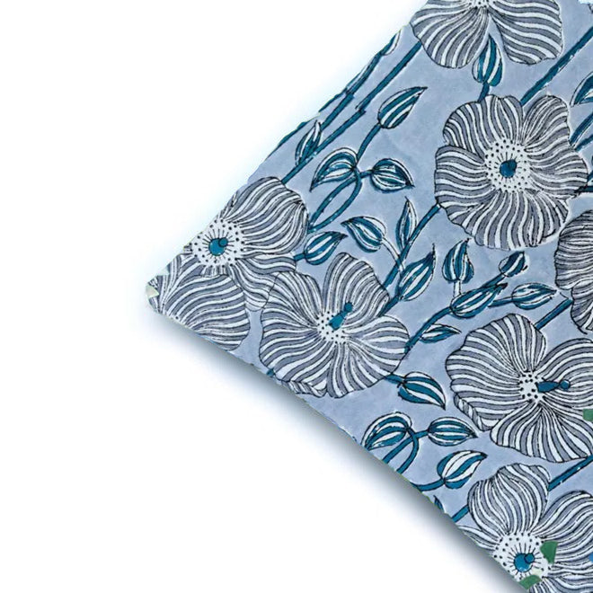 Blue Floral Cotton Cushion Cover, Handblock Print Pillow Cover, Decorative Throw Pillow Case, Boho Sofa Cushion, Indian Handmade Home Decor