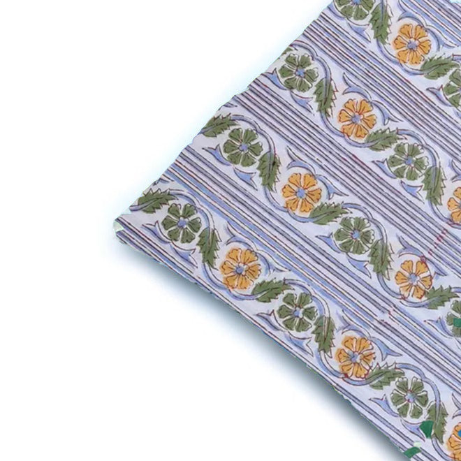 Striped Floral Cushion Cover | Blue & White with Yellow Botanical Print Pillow Case | Botanical White & Blue Decorative Pillow Case | Elegant Vintage Style Throw Pillow Cover